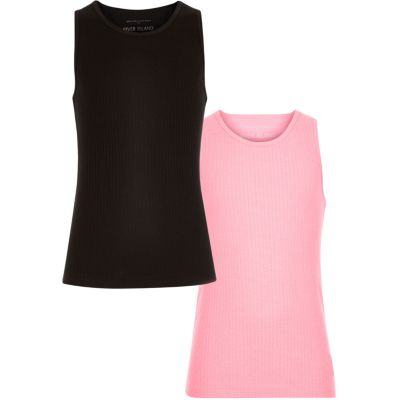 Girls black and pink vest set